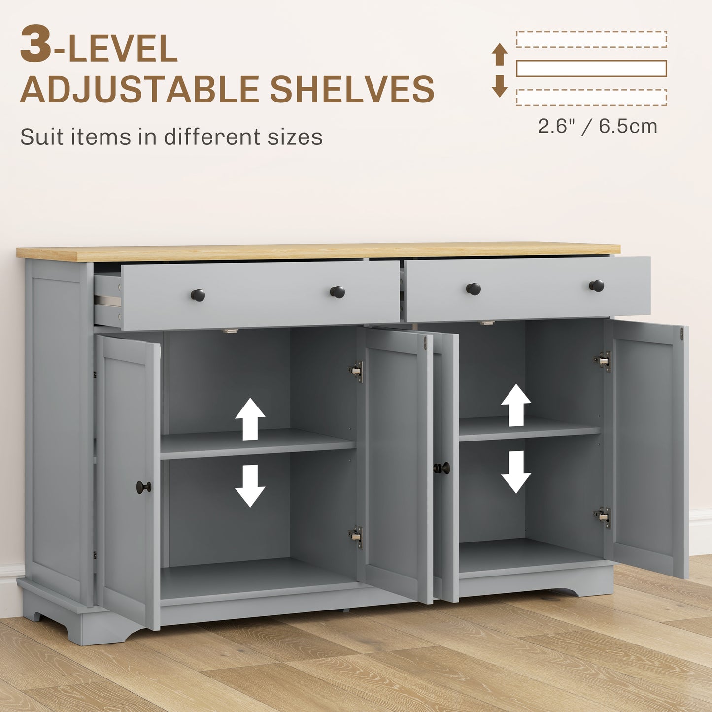 HOMCOM Modern Sideboard, Buffet Cabinet with Storage Drawers, Adjustable Shelves for Living Room, Dining Room, Entryway, White
