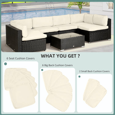 Outsunny Outdoor 14pc Patio Rattan Sofa Set Cushion Polyester Cover Replacement Set - No Cushion Included, Cream White
