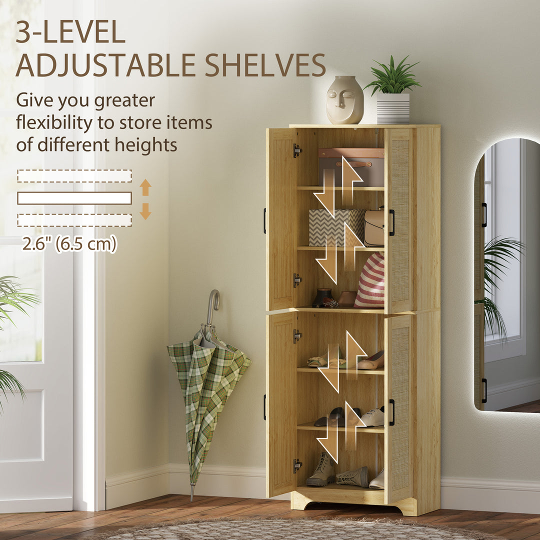 HOMCOM 67" Tall Kitchen Pantry, Freestanding Kitchen Storage Cabinet with 4 Rattan Doors and Adjustable Shelves, White