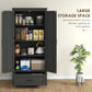 HOMCOM 69" Tall Farmhouse Kitchen Pantry Cabinet with 2 Doors, Drawer and Adjustable Shelves, Black Wood Grain