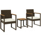 Outsunny 3 Pieces Wicker Patio Furniture Set, Rattan Bistro Set w/ Acacia Wood Table & Removable Cushions, Dark Blue