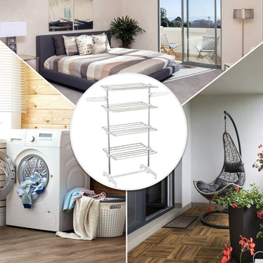 HOMCOM 4 Layers Folding Laundry Rack Stand Dryer Storage Towel Rack Rolling