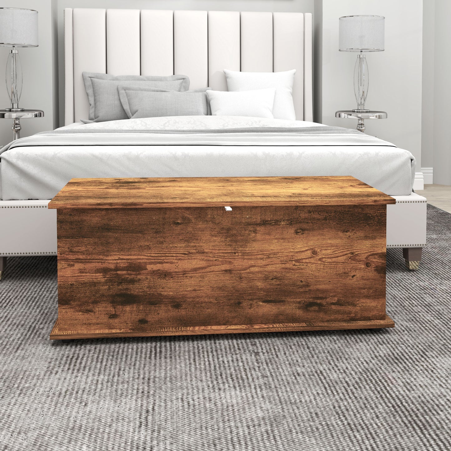 HOMCOM 39.5" Storage Chest with 2 Safety Hinges, Storage Box Organizer with Flip-Top Lid, Entryway Storage Bench, Rustic Brown