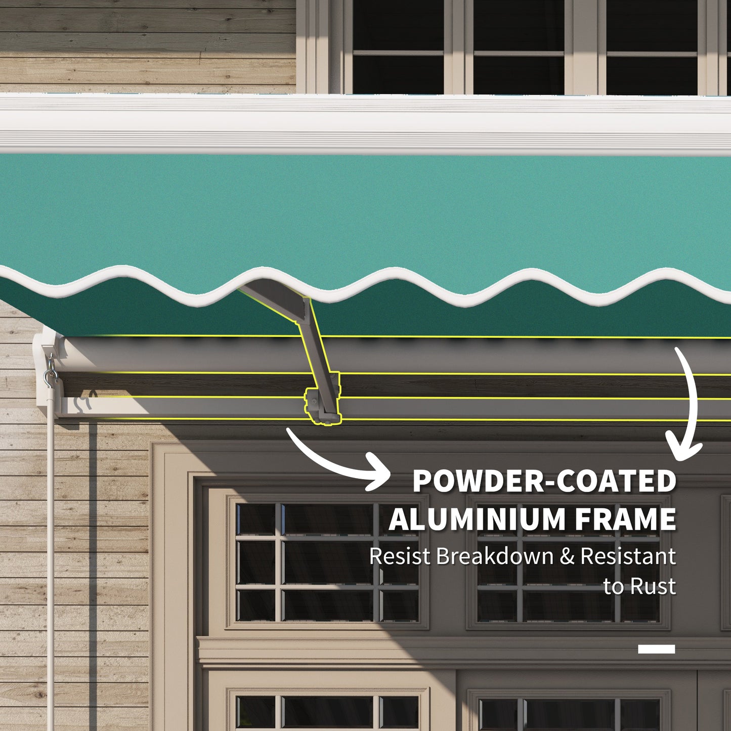 Outsunny 13' x 8' Manual Retractable Patio Awning Sun Shade Outdoor Deck Window Door Canopy Shelter Aluminum Frame Dark Green