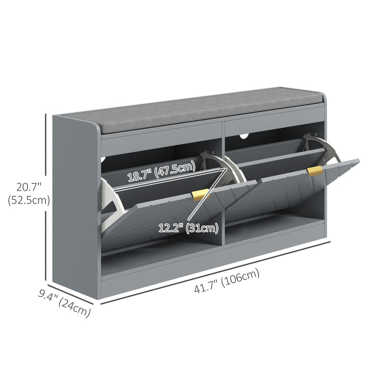 HOMCOM Shoe Storage with Seat, Upholstered Hallway Bench, Shoe Bench with 2 Flip Drawers and 4 Vents for 8 Pairs of Shoes