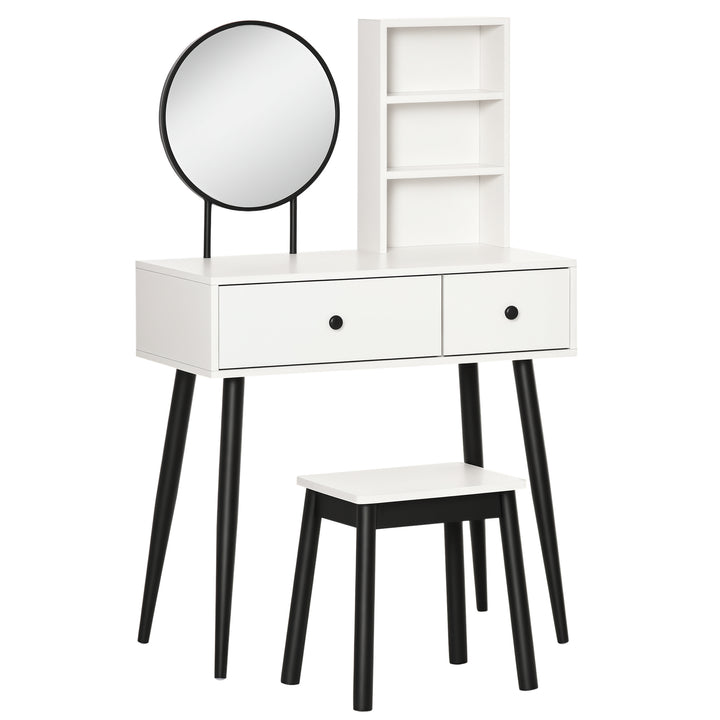 HOMCOM Vanity Table with Stool, Makeup Vanity with Wood Dressing Table with Storage Drawers and Shelf for Bedroom, White and Black