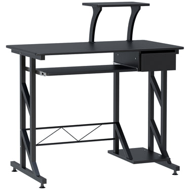 HOMCOM Computer Desk with Keyboard Tray, Writing Desk with Drawer, Workstation for Home Office, Black (35.4"Lx19.7"Wx39.4"H)