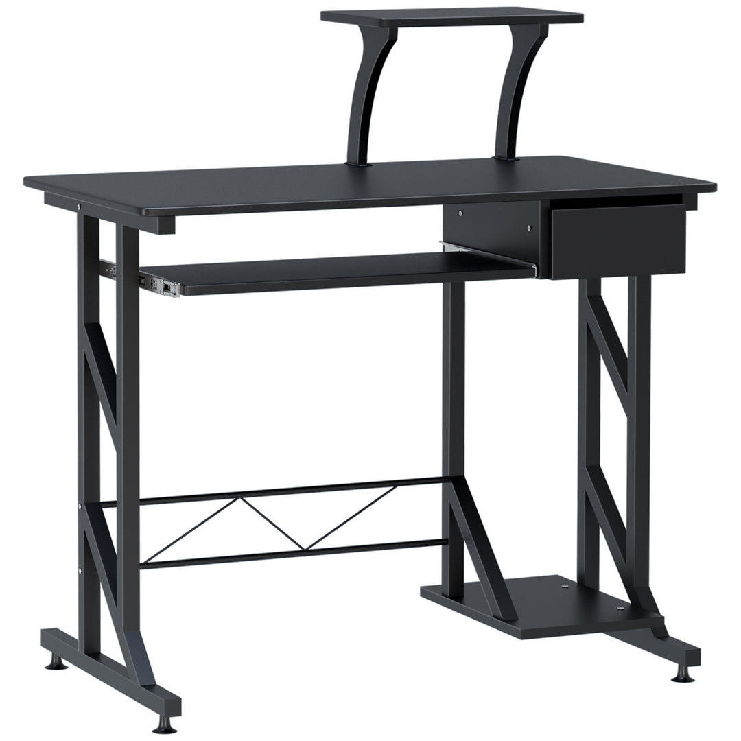 HOMCOM Computer Desk with Keyboard Tray, Writing Desk with Drawer, Workstation for Home Office, Black (35.4"Lx19.7"Wx39.4"H)