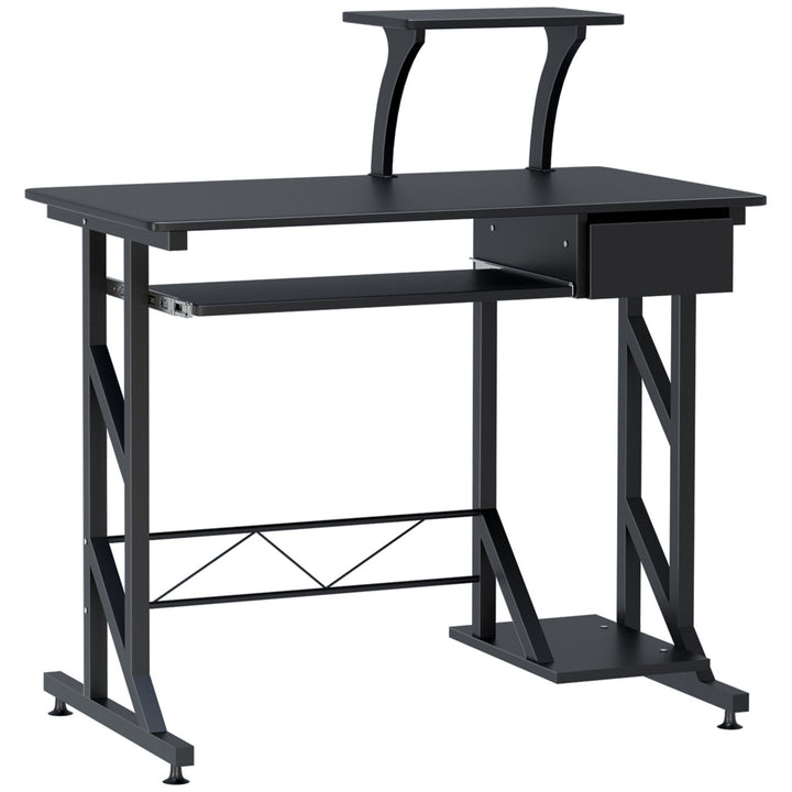 HOMCOM Computer Desk with Keyboard Tray, Writing Desk with Drawer, Workstation for Home Office, Black (35.4"Lx19.7"Wx39.4"H)