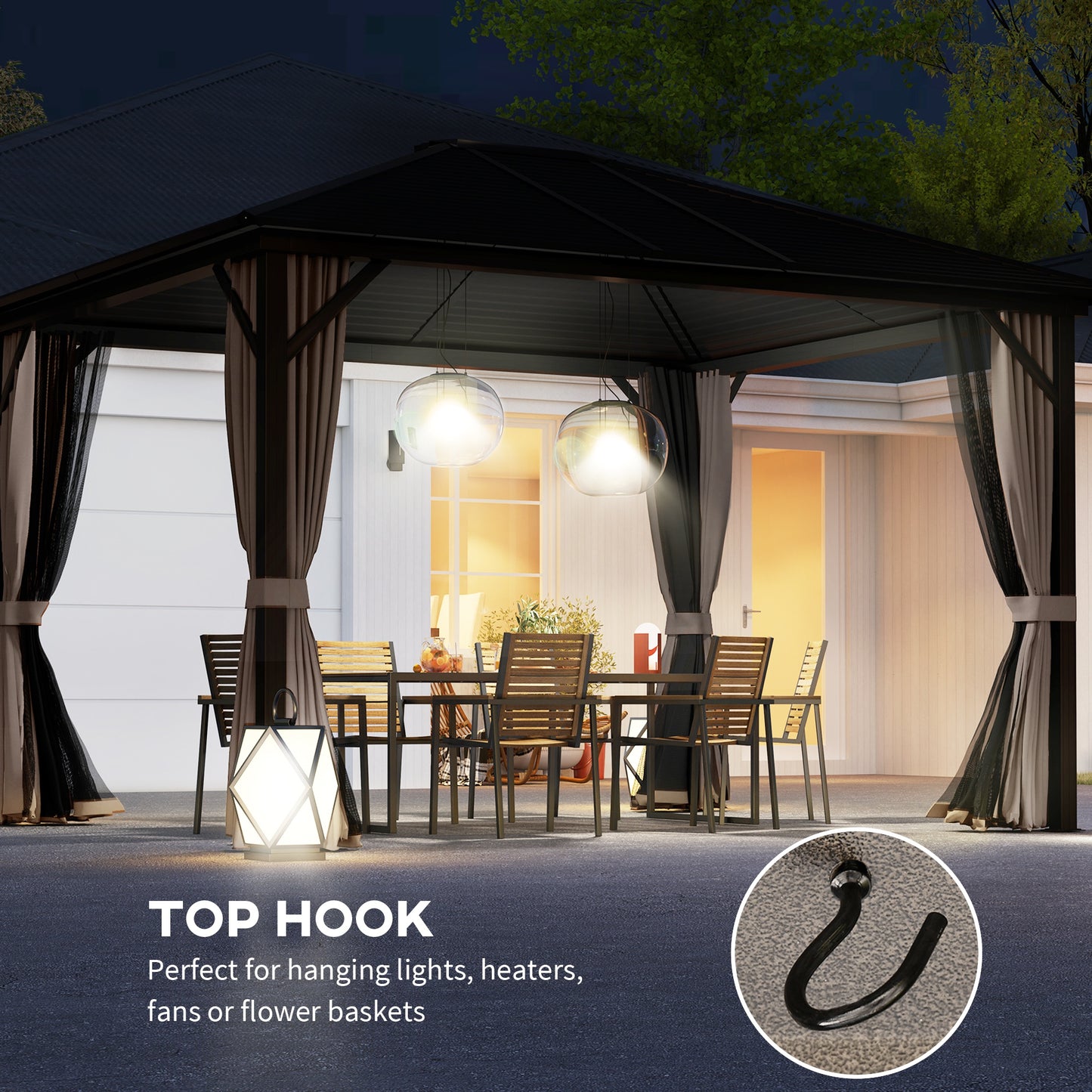 Outsunny 10' x 12' Deluxe Hardtop Gazebo Aluminum Frame Patio Gazebo Garden Sun Shelter Outdoor Pavilion, Coffee