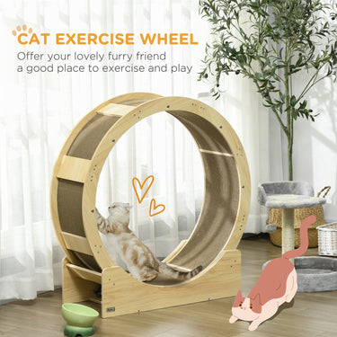 PawHut 36" Cat Wheel for Indoor Cats with Brake, Scratching Pads, Oak