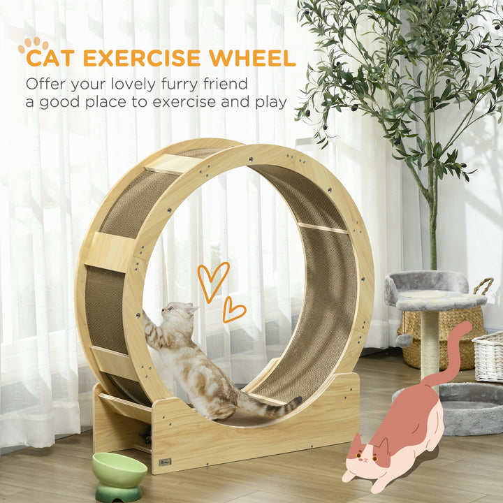 PawHut 36" Cat Wheel for Indoor Cats with Brake, Scratching Pads, Oak