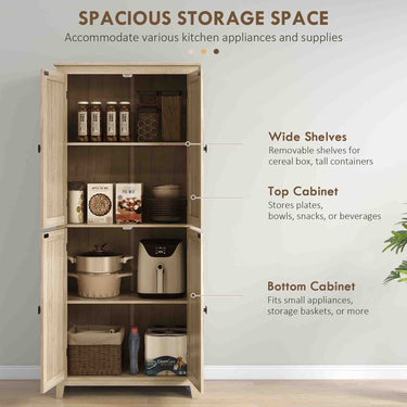 HOMCOM 72" Freestanding Storage Cabinet, Kitchen Pantry Cabinet with Doors and Shelves for Dining Room, Natural