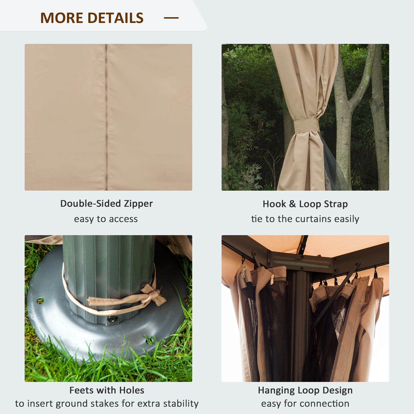 Outsunny 10' x 10' Outdoor Patio Gazebo Double Soft-top Garden Shelter Tent with Curtains, & Mesh Screen Drapes, Brown