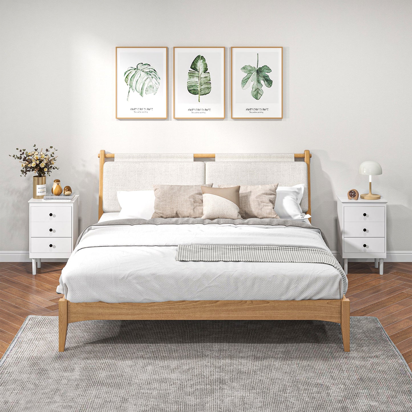 HOMCOM Set of Two Three-Drawer Modern Bedside Tables for Bedroom, White