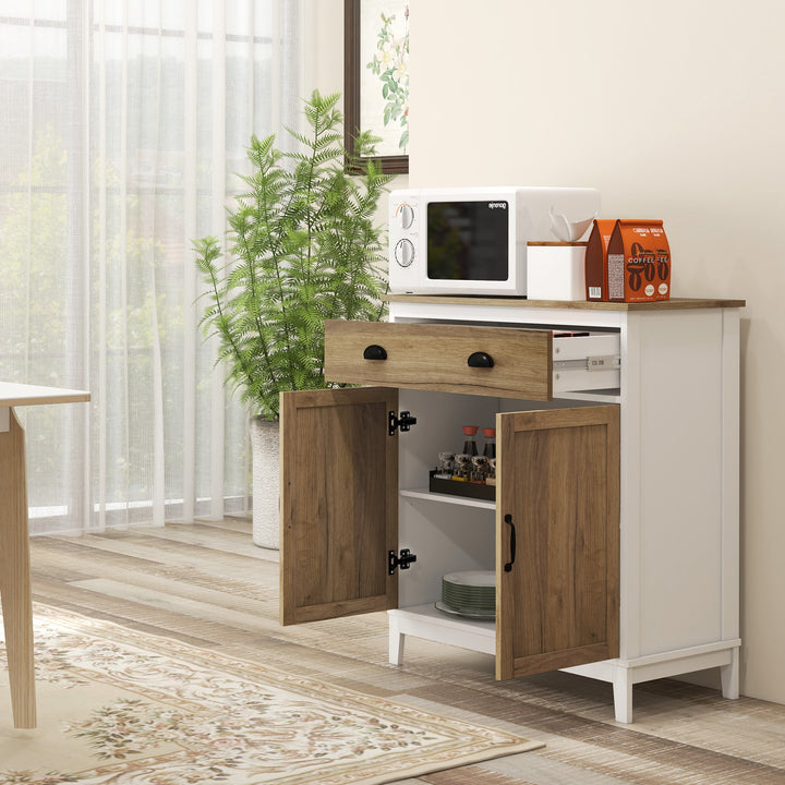 HOMCOM Farmhouse Sideboard, Storage Cabinet with Drawer and 2 Doors for Kitchen, Living room, Distressed Wood Grain