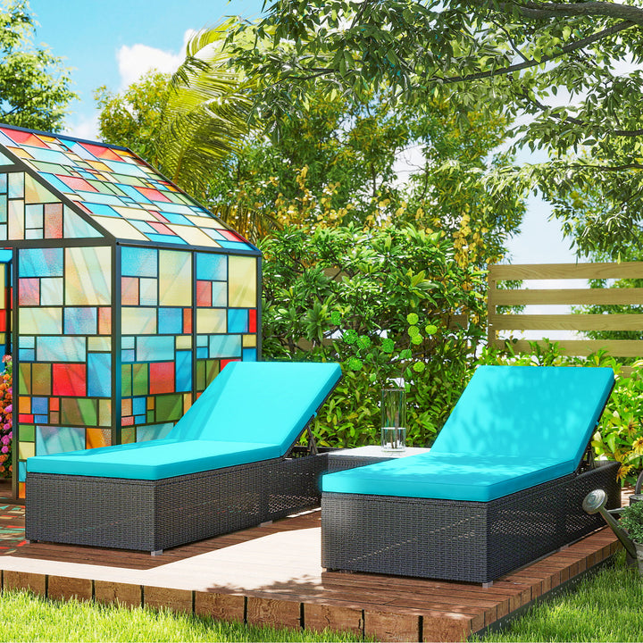 Outsunny 3pc Rattan Lounge Chair Set with Side Table Outdoor Patio Synthetic Rattan Wicker Sun Bed Set with Cushion