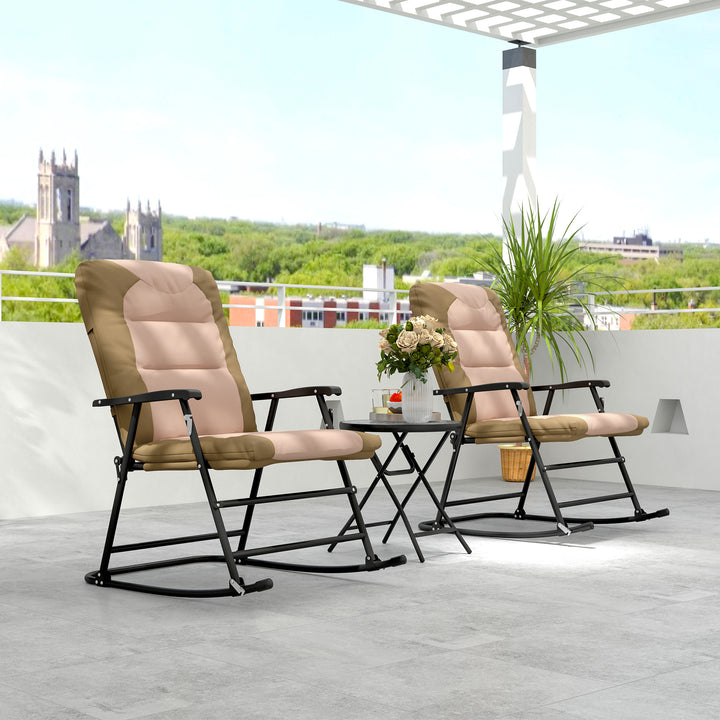 Outsunny 3pc Patio Foldable Rocking Chair Set, Outdoor Rocking Chairs and Table Bistro Set w/ Padded Seat, Headrest, Backrest for park, backyard, garden, Red