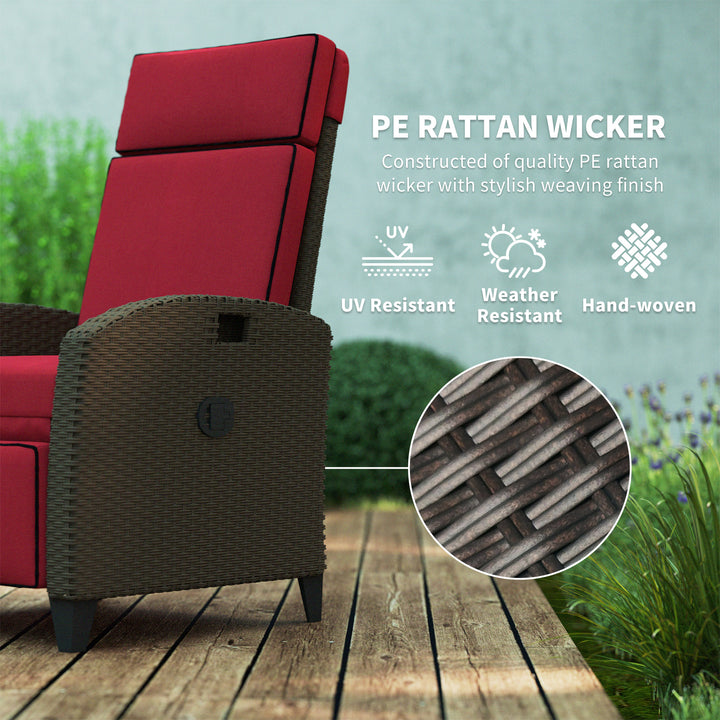 Outsunny Outdoor Recliner Chair with Adjustable Backrest, Cushion, Side Tray, Wine Red