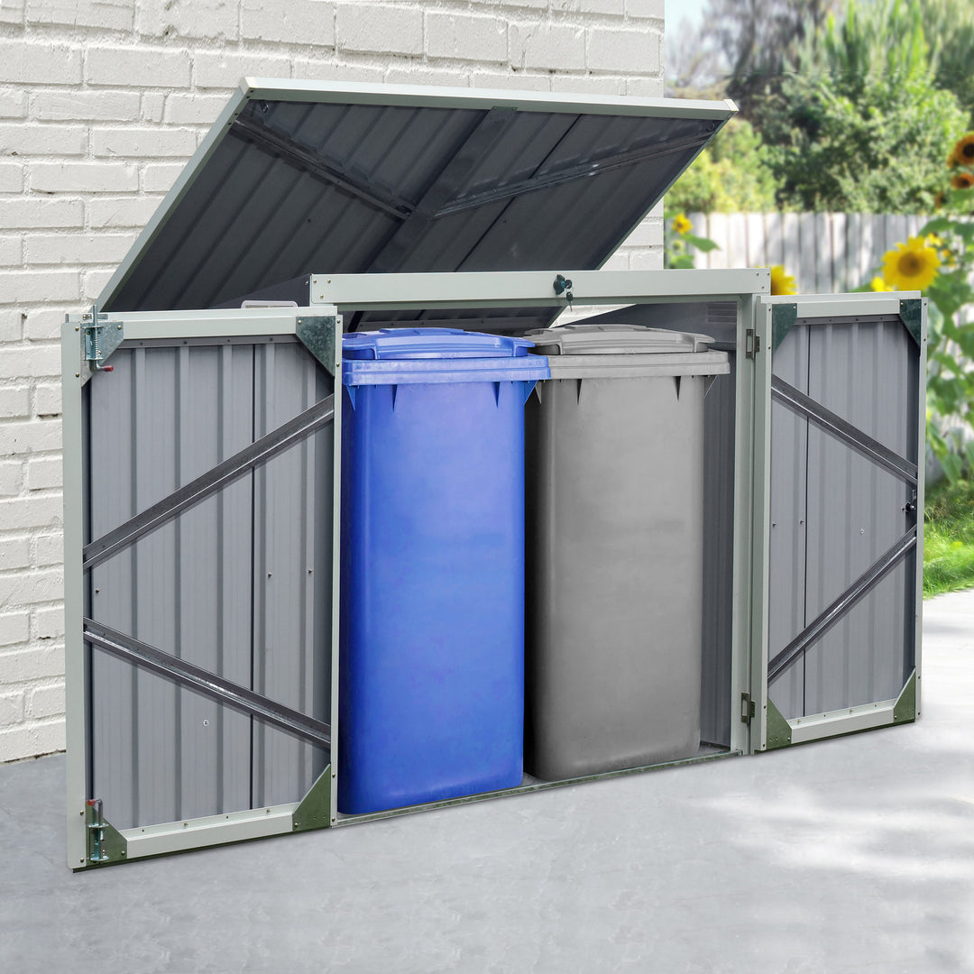 Outsunny 5ft x 3ft Outdoor Garbage Bin Storage Shed with Lockable Doors and Lid, Outside Storage Shed for Trash Can, Black