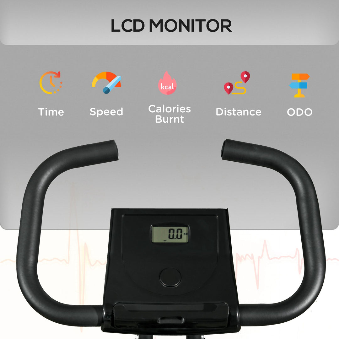 Soozier Foldable Exercise Bike Indoor Stationary Bike w/ 8-Level Magnetic Resistance LCD Screen Phone Holder for Home Gym Black