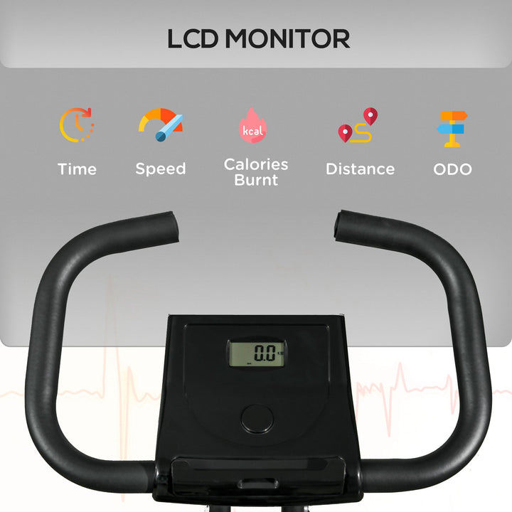 Soozier Foldable Exercise Bike Indoor Stationary Bike w/ 8-Level Magnetic Resistance LCD Screen Phone Holder for Home Gym Black