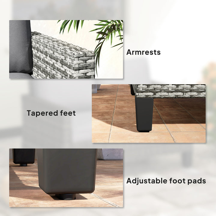 Outsunny 2 Seat Patio Loveseat Deluxe Wicker Sofa Chair Outdoor Rattan Furniture Couch All Weather with Cushion for Balcony, Deck, Garden and Poolside, Grey