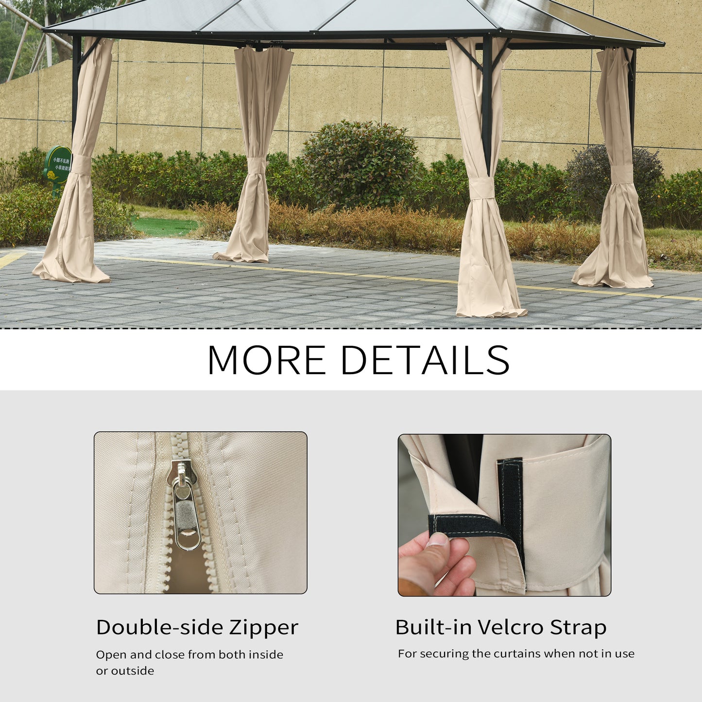 Outsunny 10' x 13' Universal Gazebo Sidewall Set with 4 Panels, Hooks/C-Rings Included for Pergolas & Cabanas, Beige
