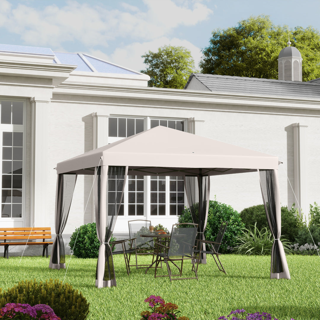 Outsunny 10' x 10' Pop Up Canopy Tent Gazebo with Removable Mesh Sidewall Netting, Carry Bag for Backyard Patio Outdoor, Beige