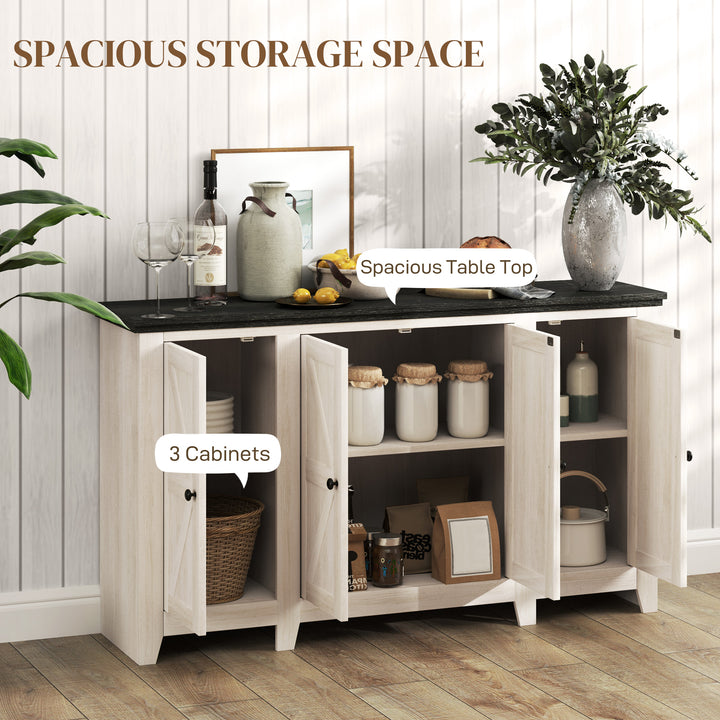 HOMCOM Rustic Sideboard, Buffet Cabinet with Adjustable Shelves for Living Room, Dining Room, Entryway, White Wood Grain