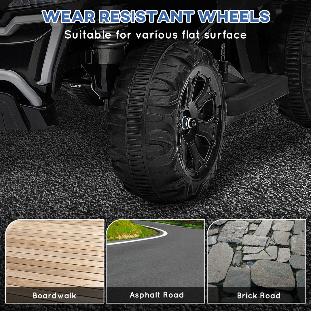 Qaba Kids ATV, 6V Battery Powered Electric Vehicle with Headlights, Music, Forward/Reverse Switch for 18-36 Months, Black