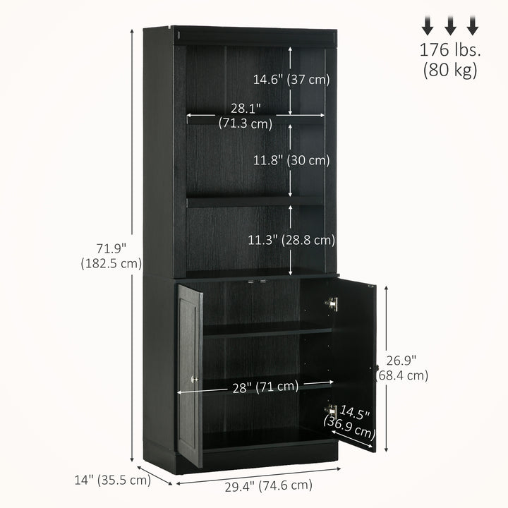 HOMCOM 72" Kitchen Buffet with Hutch, Freestanding Cupboard, Pantry with 6-Tier Shelving, 2 Doors Cabinet with Adjustable Shelves, White, Wood Grain