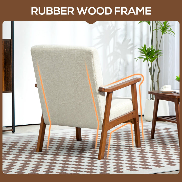 HOMCOM Living Room Chair Boucle Accent Chair for Bedroom with Wide Seat and Thick Padding, Grey