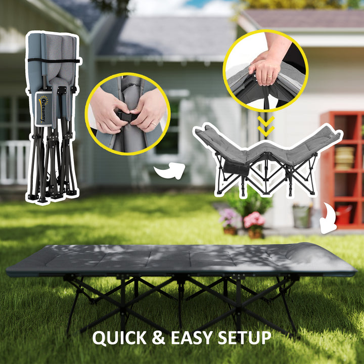 Outsunny 25.6" Wide Folding Bed, Camping Cot for Adults with Mattress, Carry Bag, Storage Pocket, Max Load 330 LBS, Light Grey