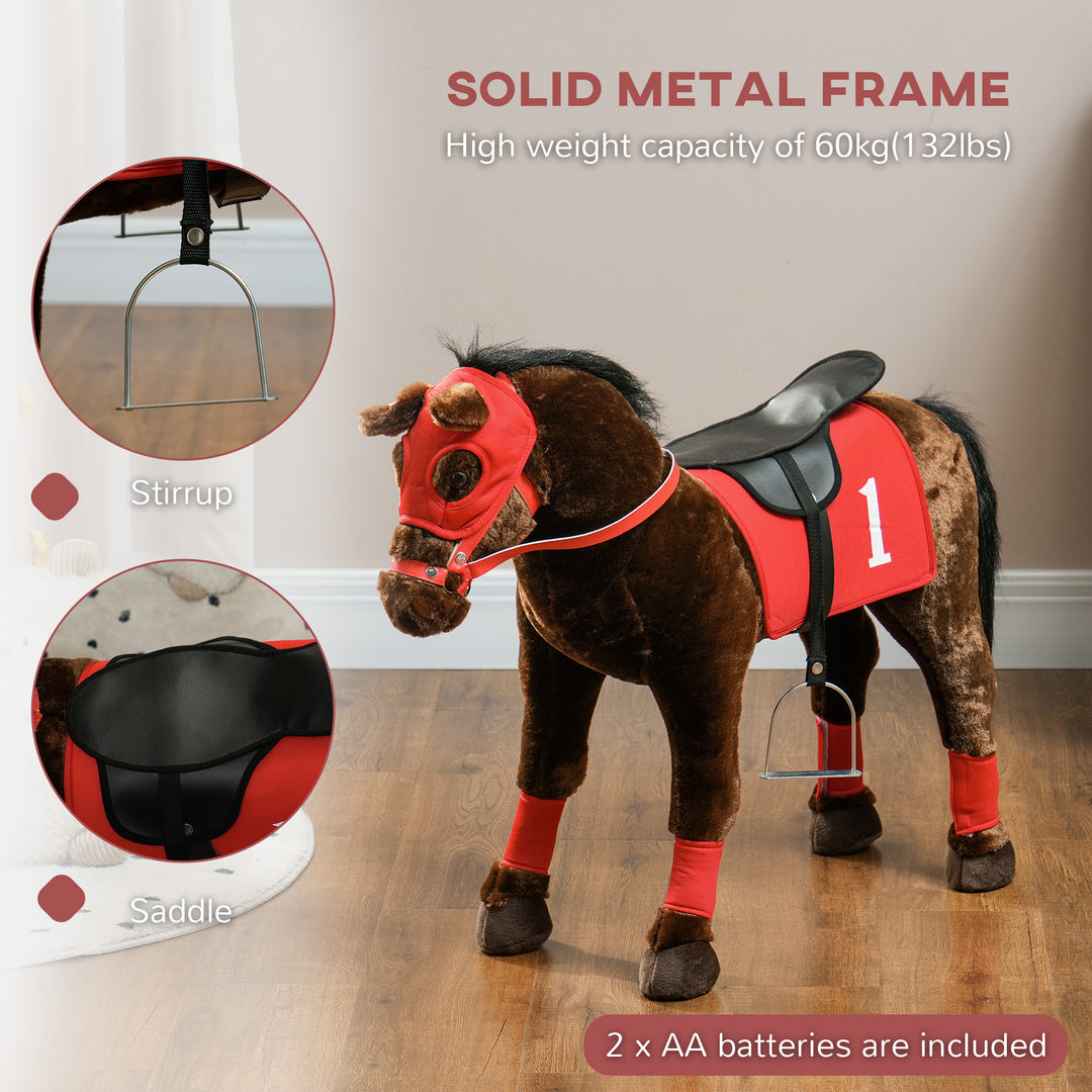 Qaba Kids Ride On Horse w/ Neighing Sound, Saddle, Stirrups, for 3-8 Years