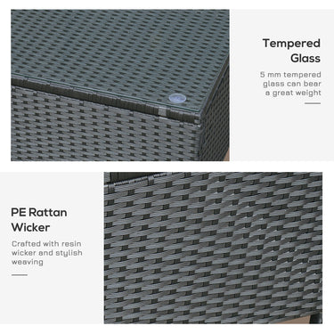 Outsunny Rattan Coffee Table, Patio Side Table, Hand-woven Wicker Furniture with Tempered Glass Top Outdoor Garden Patio, Black