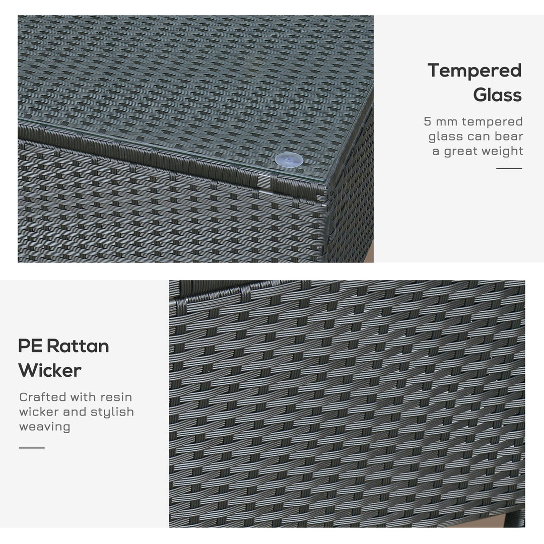 Outsunny Rattan Coffee Table, Patio Side Table, Hand-woven Wicker Furniture with Tempered Glass Top Outdoor Garden Patio, Black