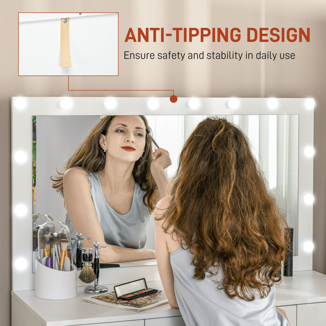 HOMCOM Makeup Vanity Table, Dressing Table with Mirror and Lights, Modern Makeup Table with 7 Drawers and 10 LED Lights, White