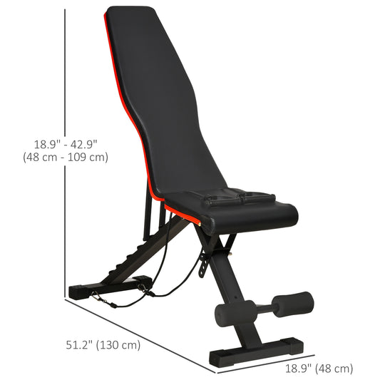 Soozier Adjustable Workout Bench, Foldable Weight Bench with Leg Extension and Preacher Pad, 264LBS Weight Capacity, for Home Gym, Black and Red