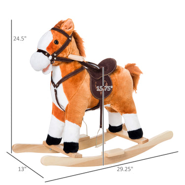 Qaba Kids Rocking Horse Child Plush Ride on Toy with Realistic Sound Red Brown