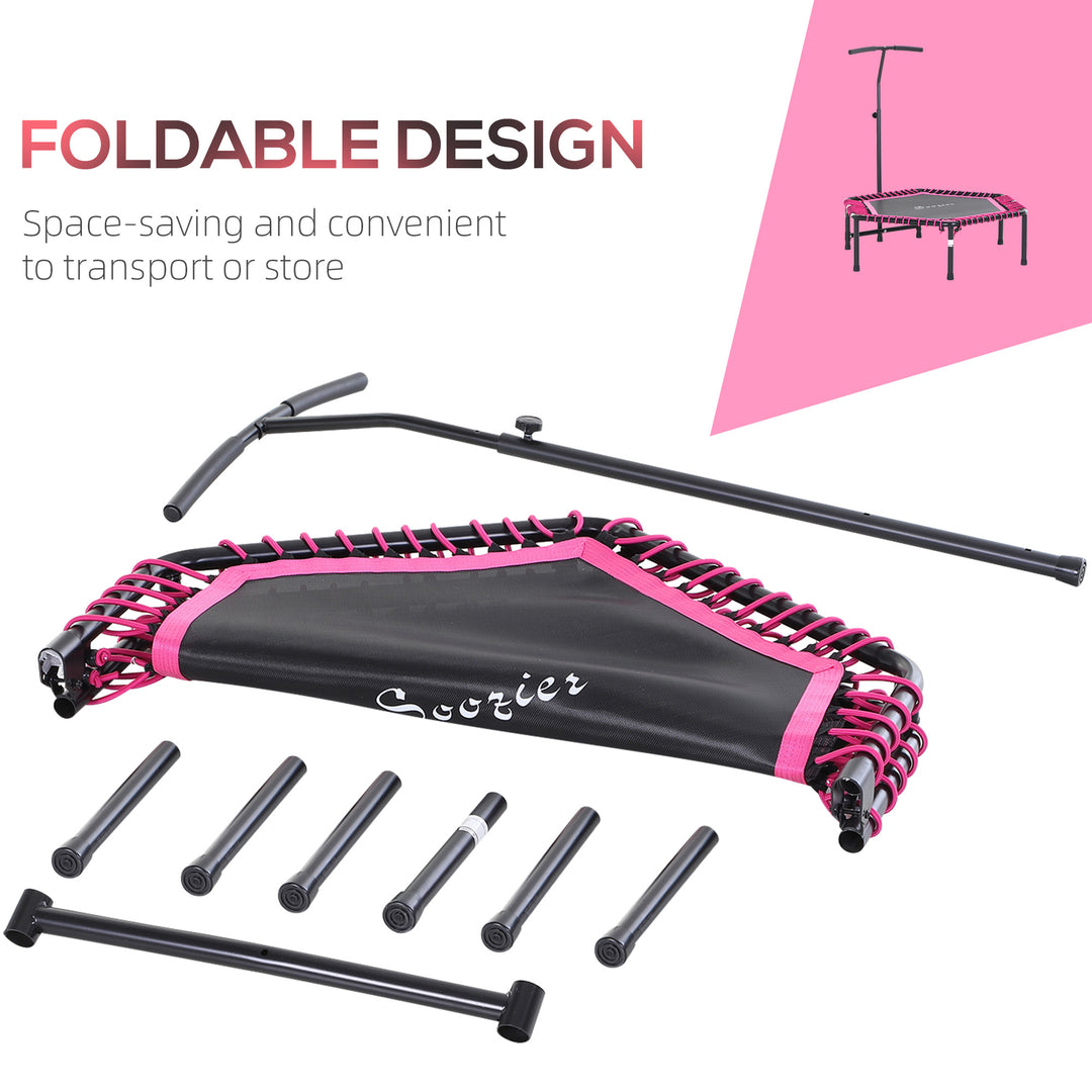 Soozier 48" Adult Hexagon Rebounder Trampoline Fitness Bungee Jumping Cardio Trainer Outdoor Bouncer Jumper Adjustable Bar Pink