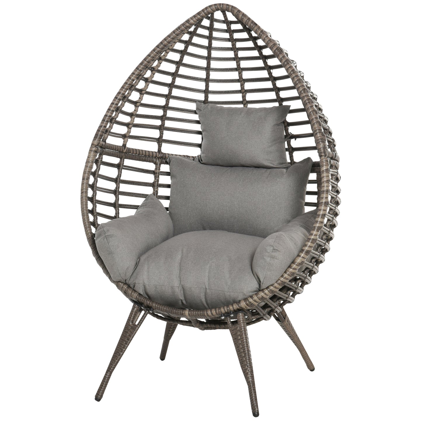 Outsunny Wicker Egg Chair with Trapezoidal Cushion 352lbs Capacity Rattan Egg Chair for Backyard Garden Coffee Brown
