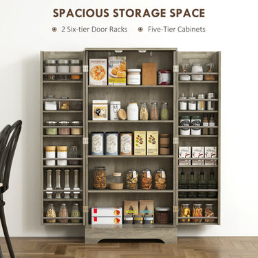 HOMCOM 50" Pantry Storage Cabinet, Farmhouse Kitchen Pantry Cabinet with Doors, Adjustable Shelves, Distressed Grey