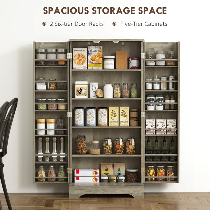 HOMCOM 50" Pantry Storage Cabinet, Farmhouse Kitchen Pantry Cabinet with Doors, Adjustable Shelves, Distressed Grey