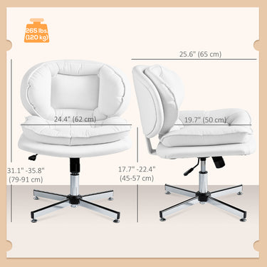 HOMCOM Criss Cross Chair, Armless Wide Office Chair with Leathaire Upholstery, Tilting, No Wheels, White