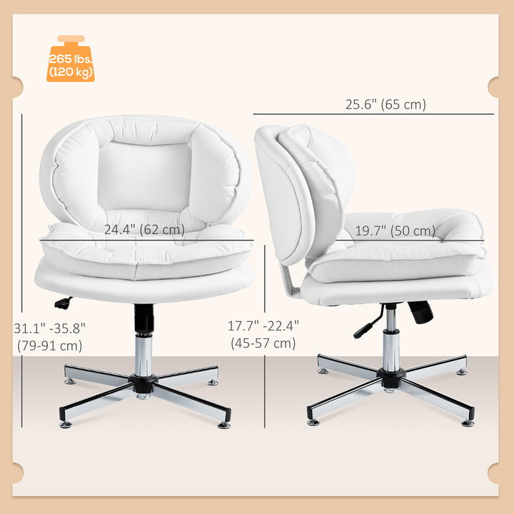 HOMCOM Criss Cross Chair, Armless Wide Office Chair with Leathaire Upholstery, Tilting, No Wheels, White