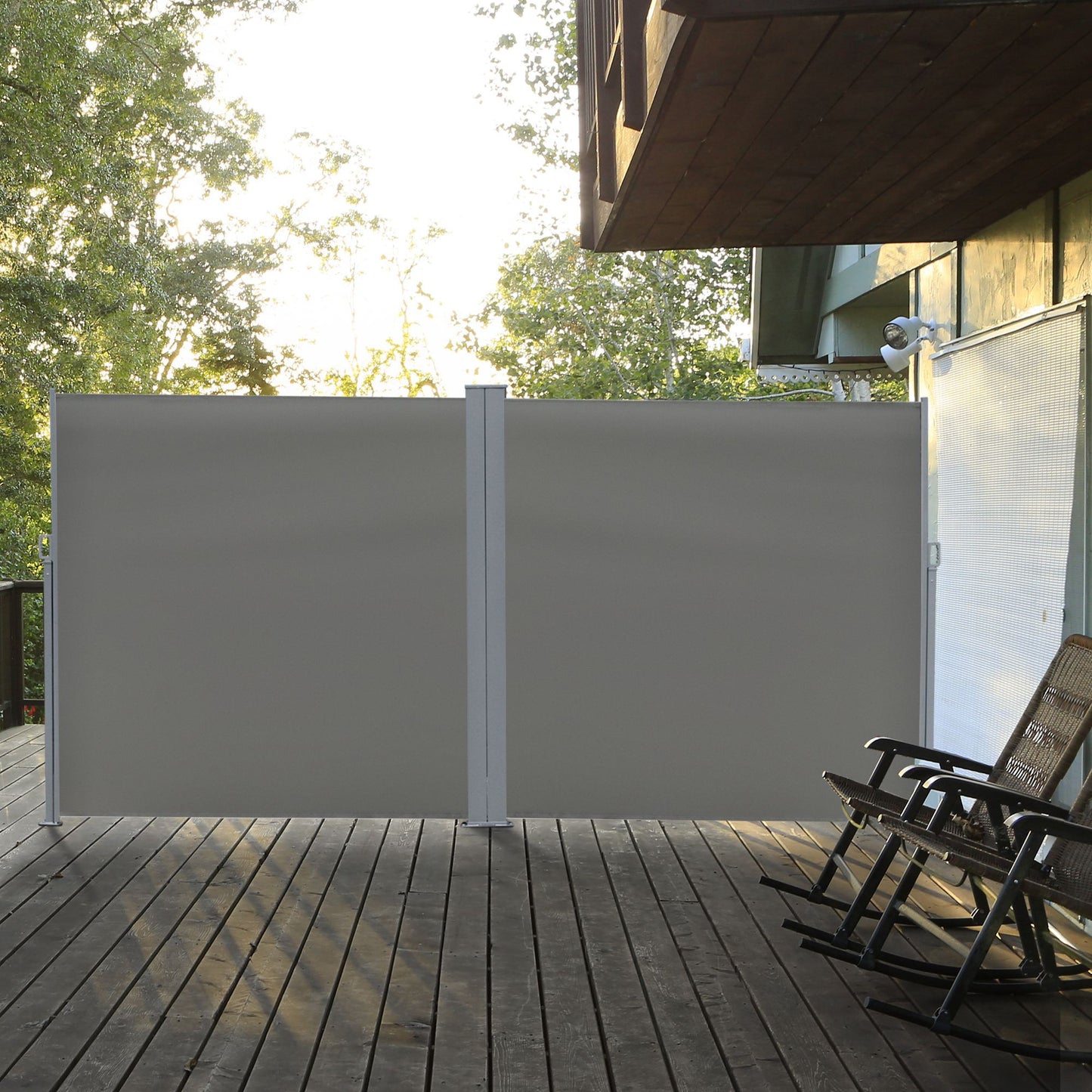 Outsunny Patio Retractable Double Side Awning, Folding Privacy French Screen Fence, Privacy Wall Corner Divider, Garden Outdoor Sun Shade Wind Screen, Indoor Room Divider, Grey