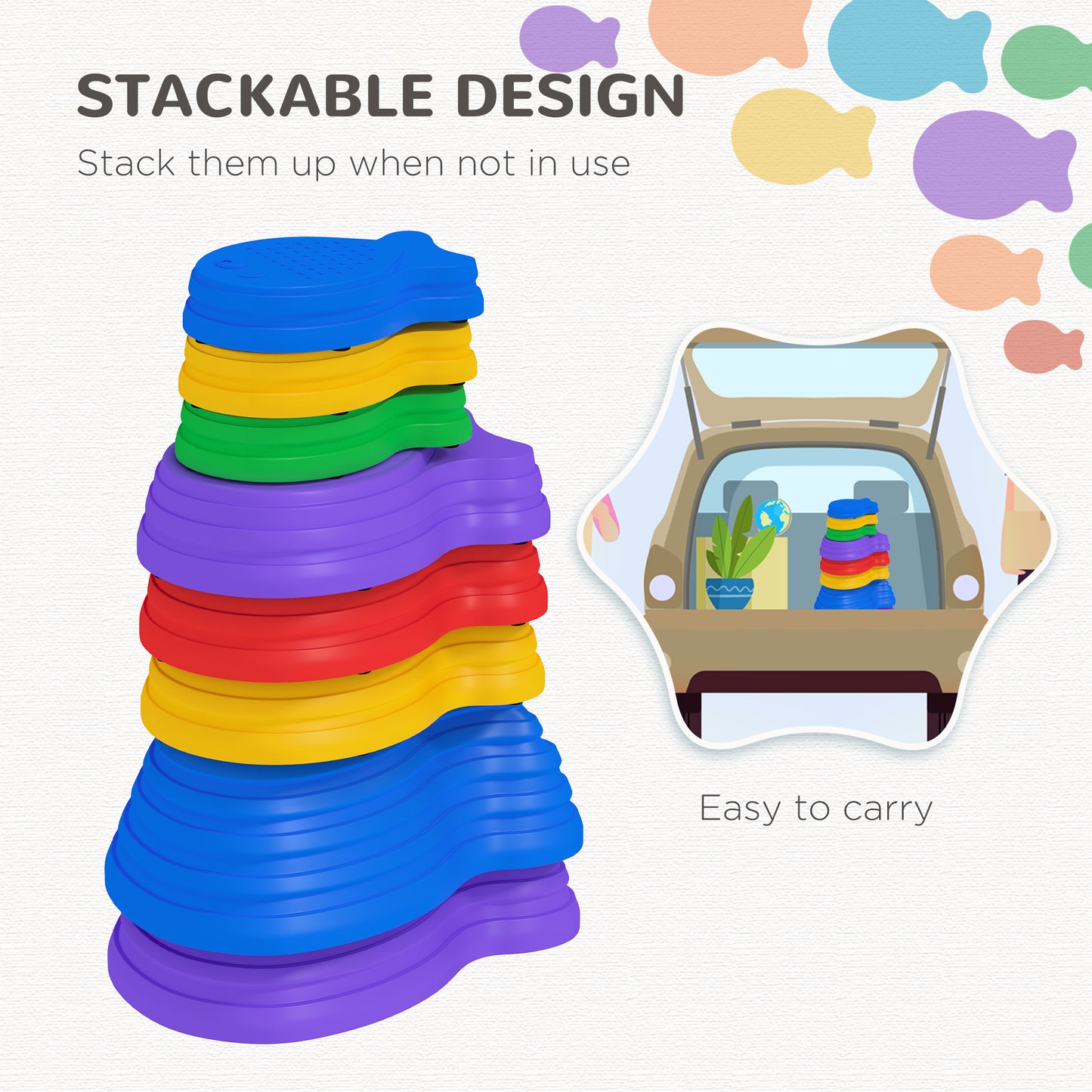 Outsunny 11PCs Larger Size Balance Stepping Stones for Kids with Non-slip Bottom, Stackable Obstacle Course Outdoor Indoor, Play River Rocks with Starfish Style