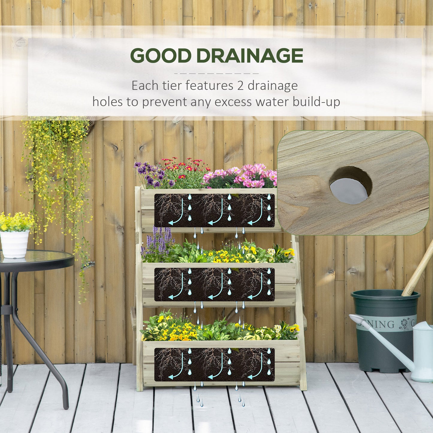 Outsunny 3 Tier Elevated Planter Box, Vertical Wooden Raised Garden Bed for Flowers, Vegetables, Herbs, 26" x 30" x 30", Green