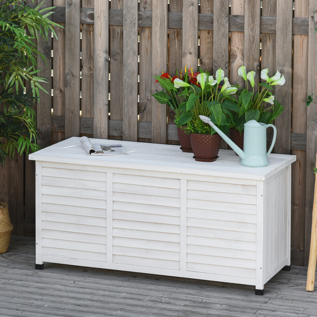 Outsunny 75 Gallon Wooden Storage Box patio Deck Box Bench, Garden Backyard Outdoor Storage Container with Aerating Gap & Weather-Fighting Finish, White